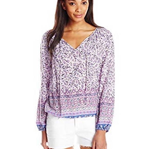 Lucky Brand Border Print Peasant Blouse - Picture 3 of 15